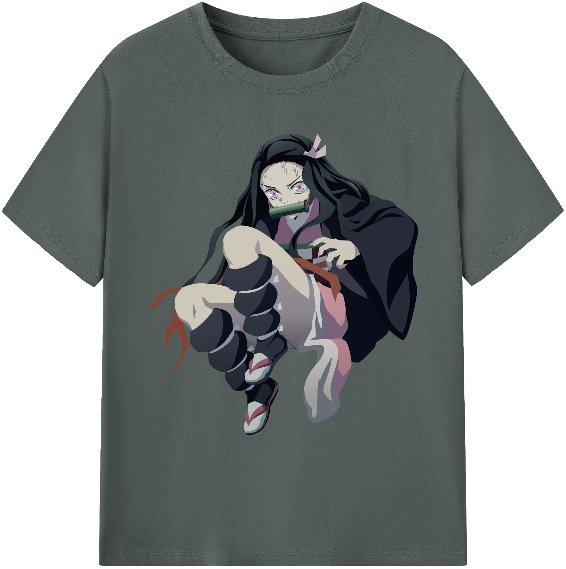 （画像用） 鬼滅の刃（きめつのやいば）竈門 禰󠄀豆子／かまど ねずこ Kamado Nezuko 綿100％ メンズ半袖Tシャツ｜肌触りやわらか＆通気性